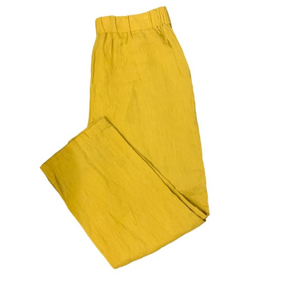 Ellen Tracy Yellow Wide Leg Linen Pants - Picture 4 of 7